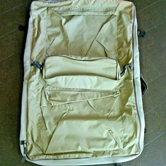 Eddie Bauer Ford Edition Khaki Canvas Leather Garment Bag Luggage Travel Carry - Picture 6 of 16